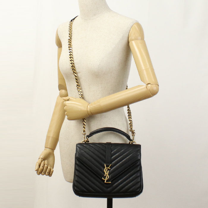 SAINT LAURENT 428056 2WAY bag college Handbag/Quilted leather black  Women