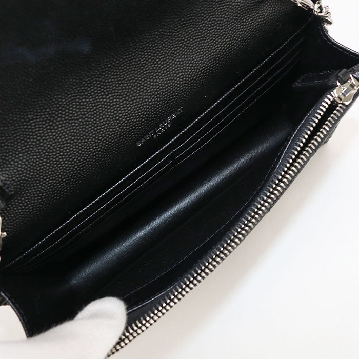 SAINT LAURENT 742920 envelope Cassandra Chain wallet Calfskin black  Women