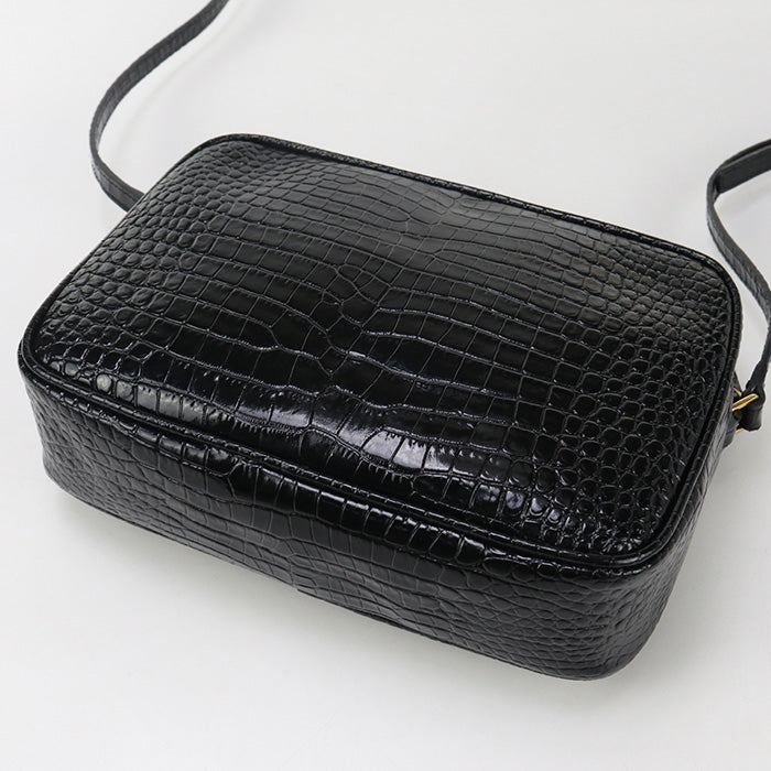 SAINT LAURENT 612544 Diagonal Shoulder Bag/Croco embossed leather black Women