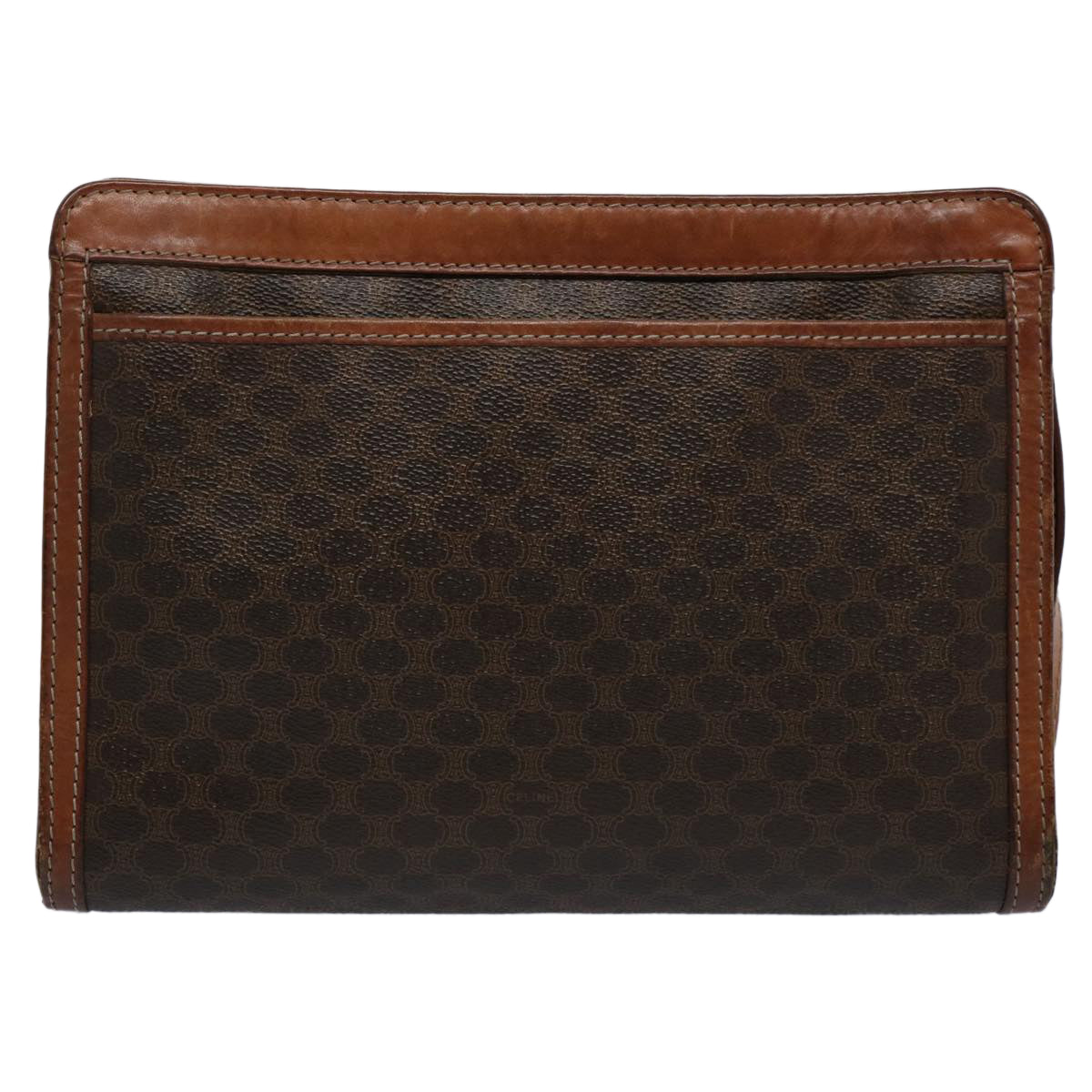 Luxury CELINE Macadam Canvas Clutch Bag PVC Leather Brown  uy144