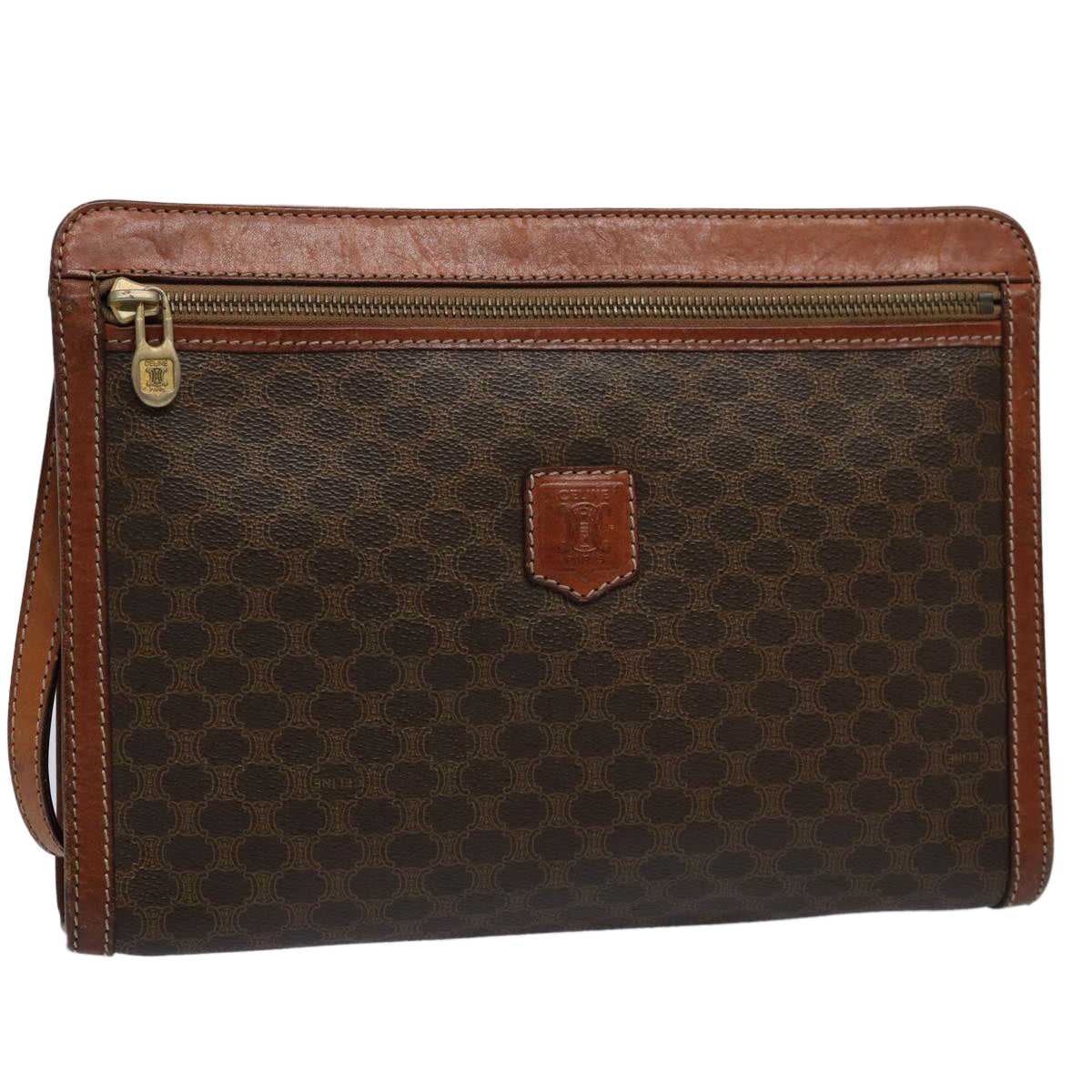 Luxury CELINE Macadam Canvas Clutch Bag PVC Leather Brown uy149