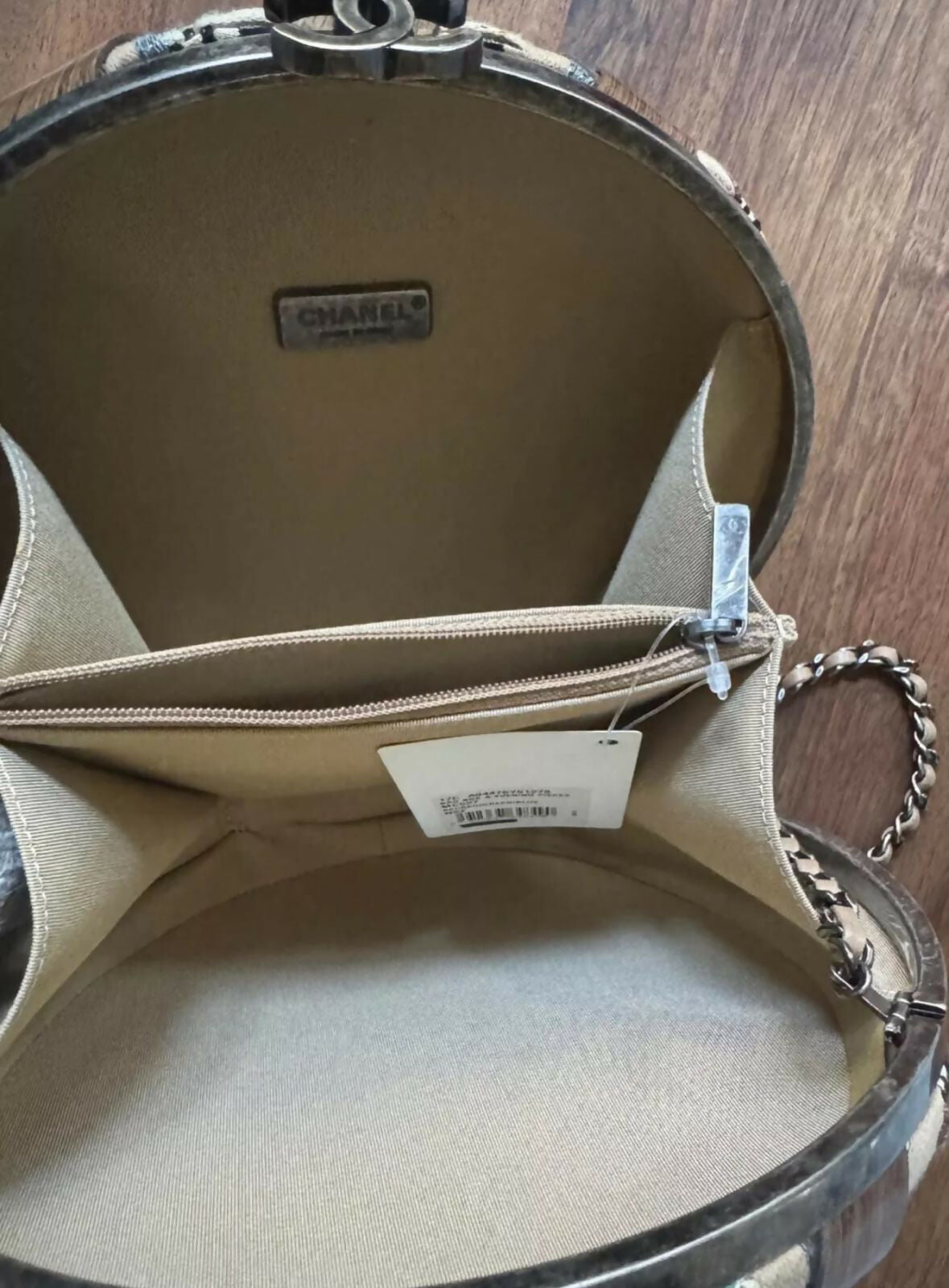 Chanel Havana By Night Round Woven Wood and Tweed Minaudière