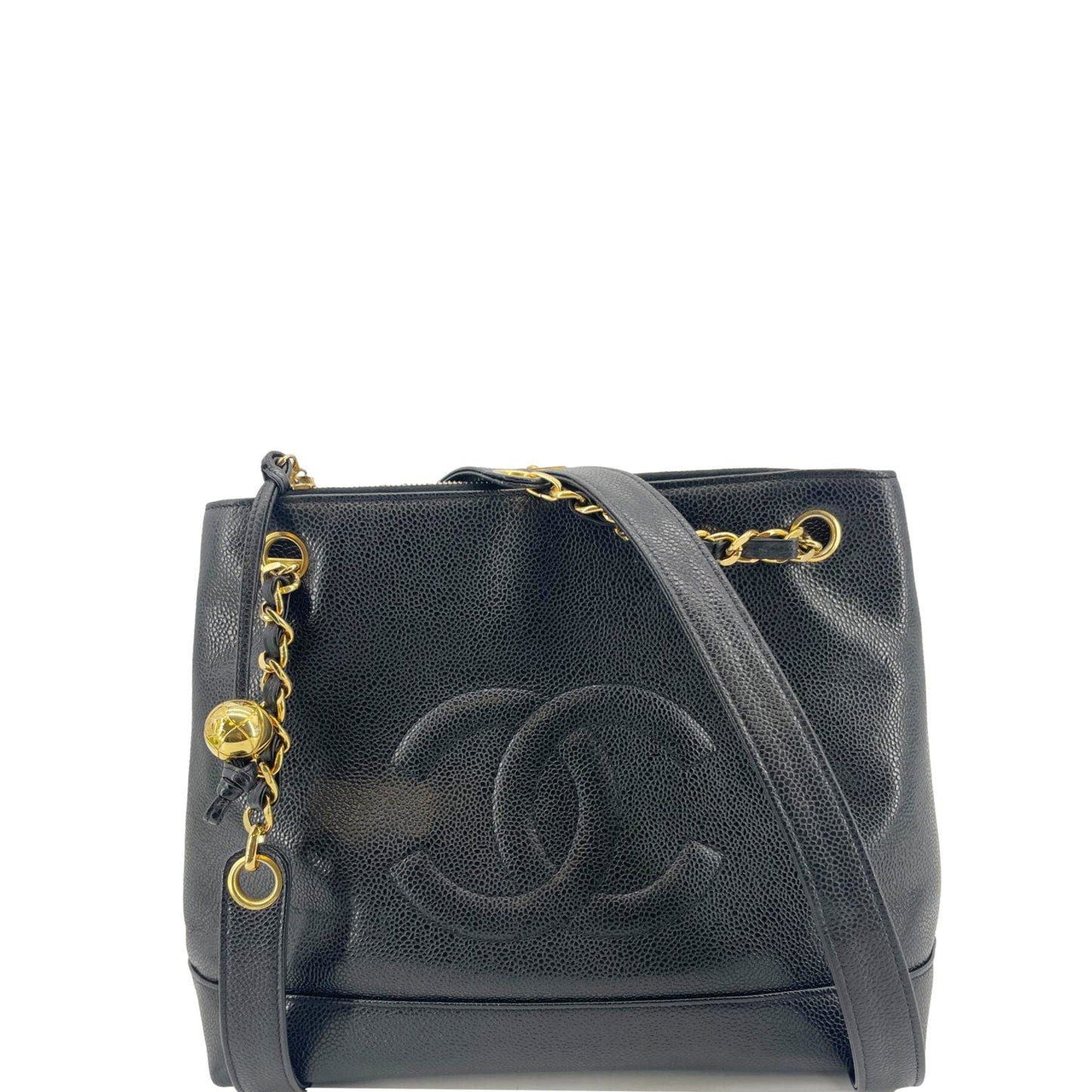 CHANEL  Timeless CC Caviar Leather Chain Shoulder Strap Black