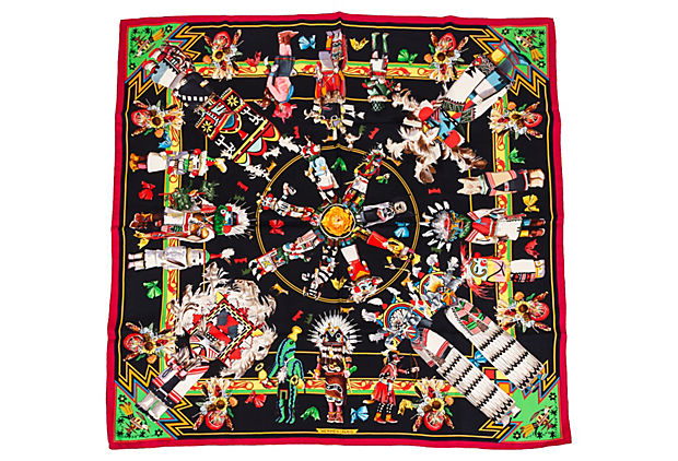Hermes Rare Kachinas Tribal Silk Scarf