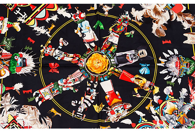 Hermes Rare Kachinas Tribal Silk Scarf