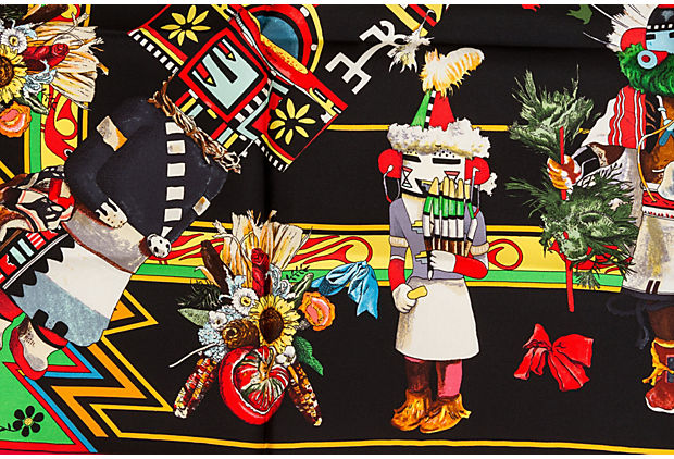 Hermes Black Kachinas Silk Scarf Oliver