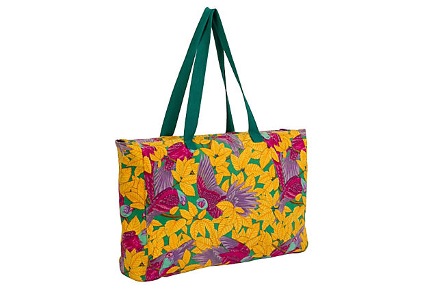 Hermes Large Yellow Parrots Beach Bag