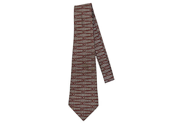 Hermes Red & Gray Springs Silk Tie