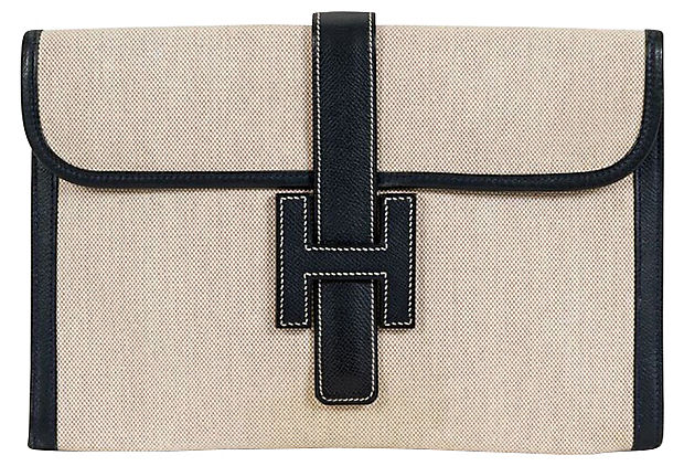 Large Hermes Jige Toile Clutch 1994
