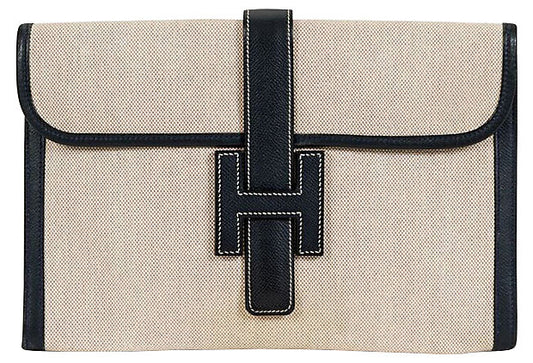 Large Hermes Jige Toile Clutch 1994
