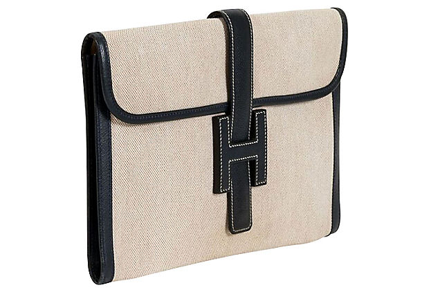 Large Hermes Jige Toile Clutch 1994