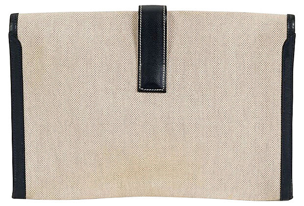Large Hermes Jige Toile Clutch 1994