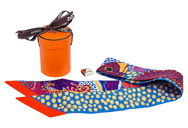 Hermes Silk Fish Twilly Scarf