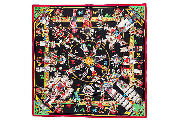 Hermes Black Kachinas Scarf