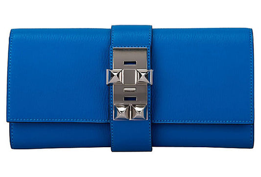 Hermes Blue Zanzibar Chevre Medor Clutch