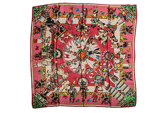 Hermes Pink Kachinas Silk Twill Scarf