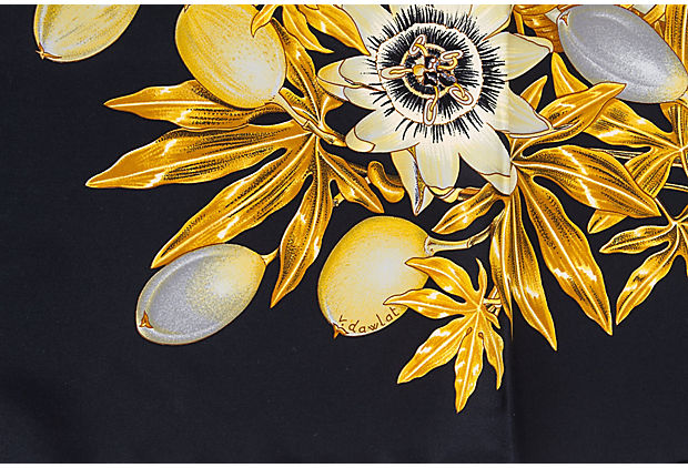 Hermes Black Passiflores Scarf