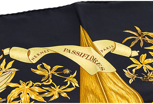 Hermes Black Passiflores Scarf