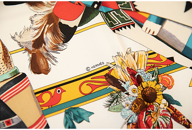 Hermes White & Red Silk Kachinas Scarf