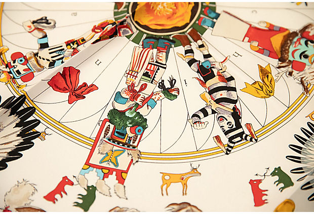 Hermes White & Red Silk Kachinas Scarf