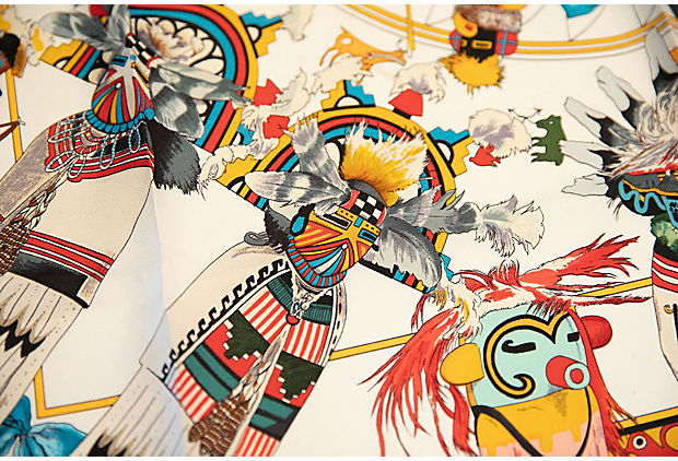 Hermes White & Red Silk Kachinas Scarf