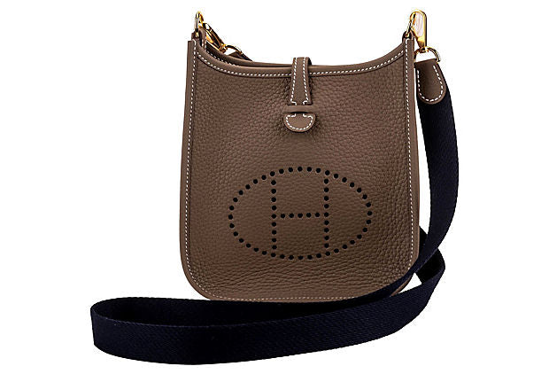 Hermes Mini Evelyne Étoupe Blue Gold