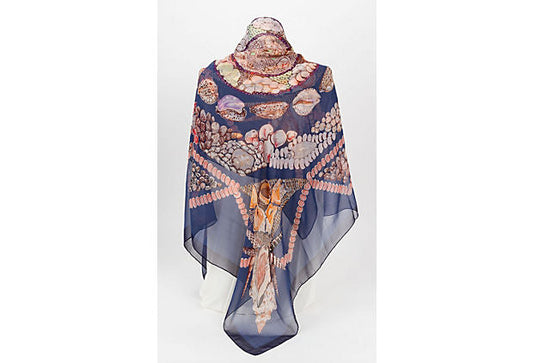 Hermes Rocaille Blue Chiffon Xlg Shawl