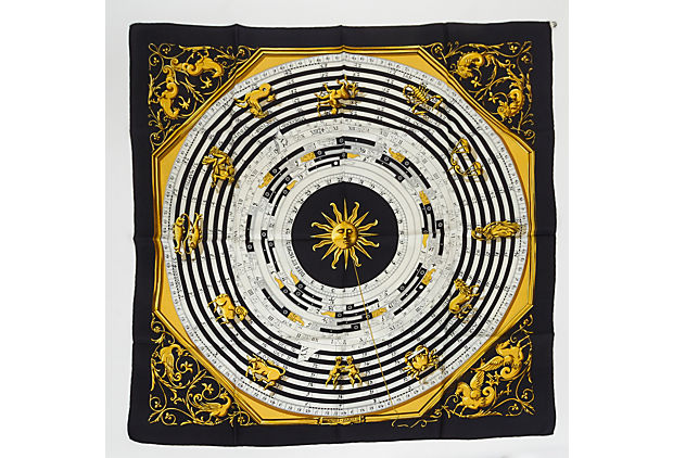 Hermes Black Astrologie Silk Twill Scarf
