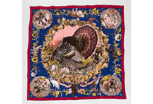 Hermes Blue Texas Wildlife Silk Scarf