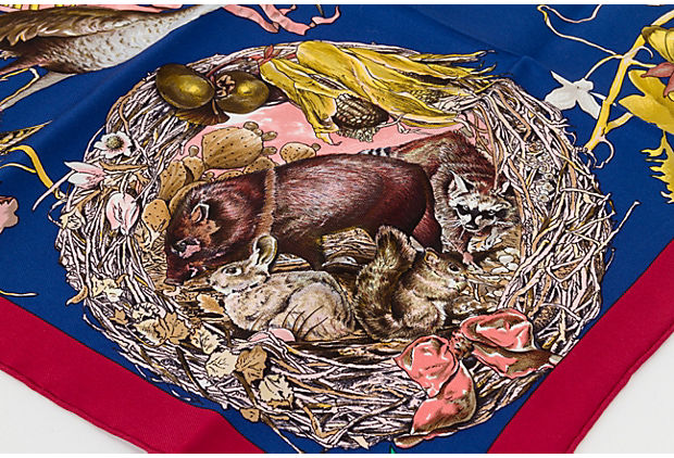 Hermes Blue Texas Wildlife Silk Scarf