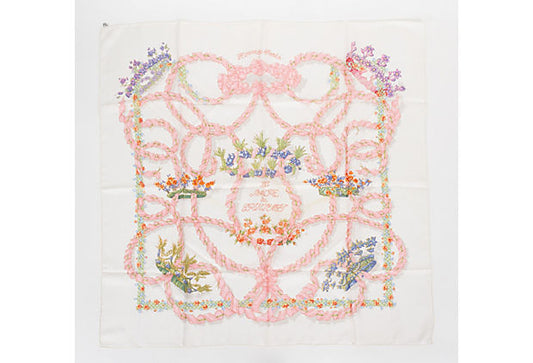 Hermes "Le Sacre"Pink & White Silk Scarf