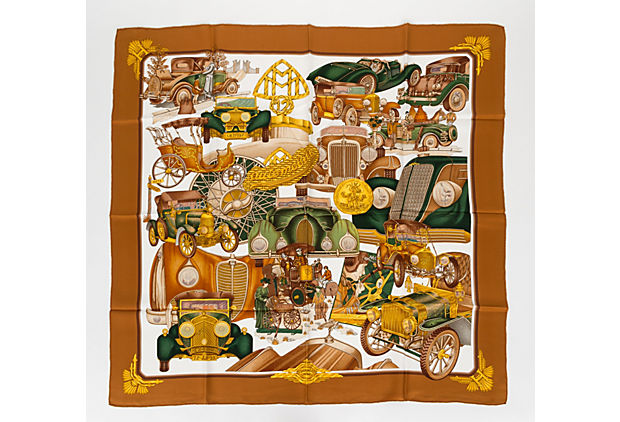Hermes Brown Voitures Silk Twill Scarf
