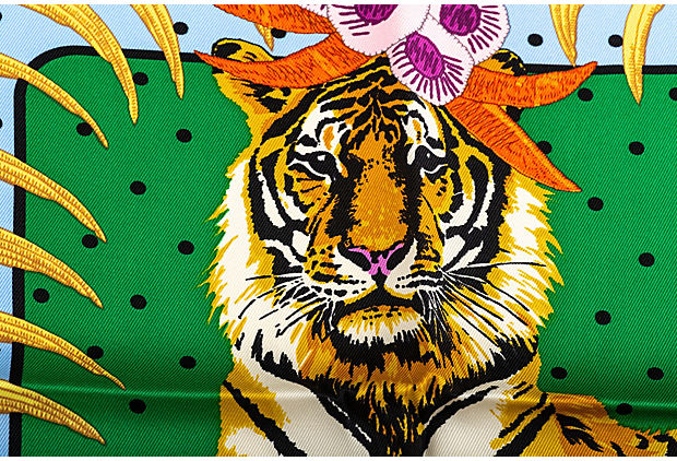 Hermes Imperial Tiger Celeste Silk Scarf