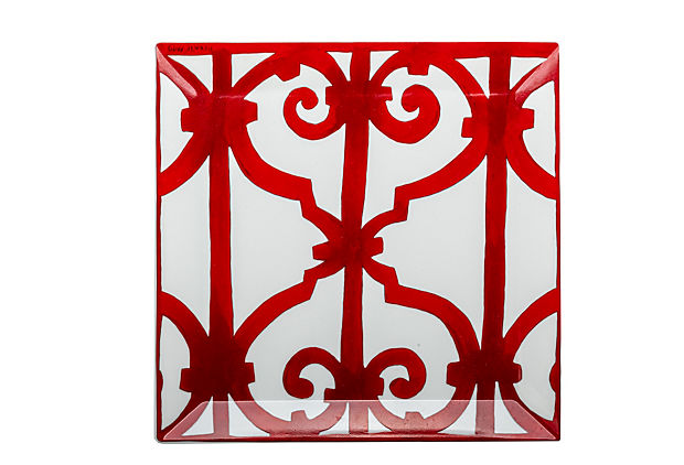 Hermes Red & White Square Plate