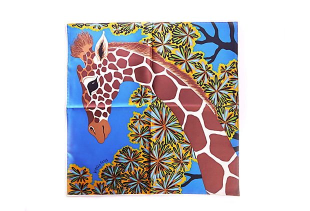 Hermes Blue Silk Giraffe Gavroche Scarf