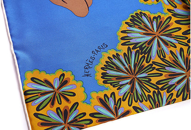 Hermes Blue Silk Giraffe Gavroche Scarf