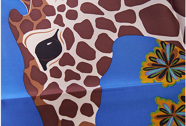 Hermes Blue Silk Giraffe Gavroche Scarf