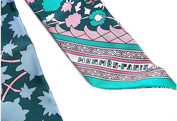 Hermes Pink & Green Gold Slide Twilly
