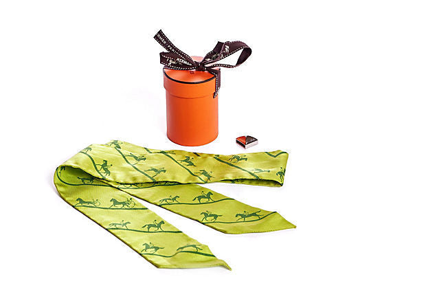 Hermes Lime Green Horses Twilly Scarf