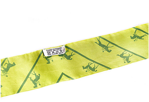 Hermes Lime Green Horses Twilly Scarf