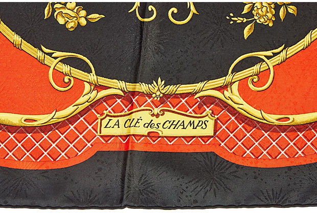 Hermes Red/Black La Cle des Champs Scarf