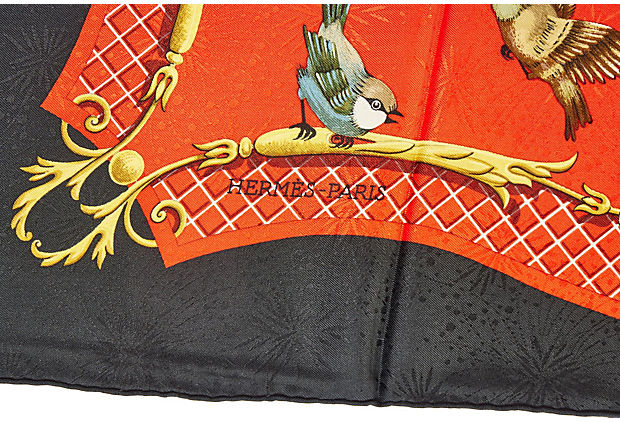 Hermes Red/Black La Cle des Champs Scarf