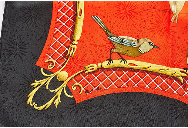 Hermes Red/Black La Cle des Champs Scarf