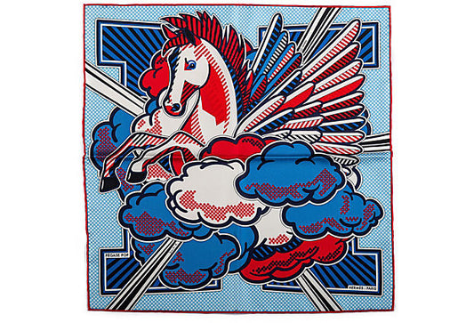 Hermes Pegase Silk Gavroche Scarf Blue