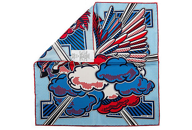 Hermes Pegase Silk Gavroche Scarf Blue