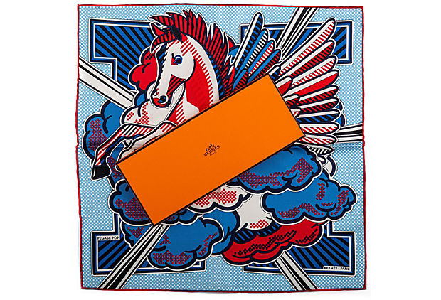 Hermes Pegase Silk Gavroche Scarf Blue