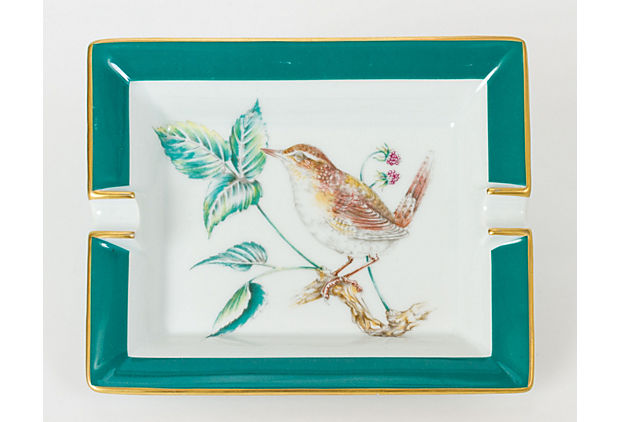 Hermes Porcelain Green Birds Ashtray