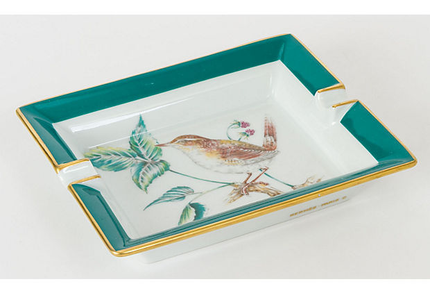 Hermes Porcelain Green Birds Ashtray