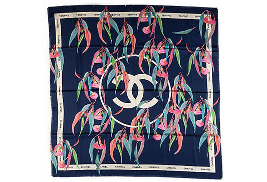 Chanel BN Blue Oversize Silk Scarf 54"
