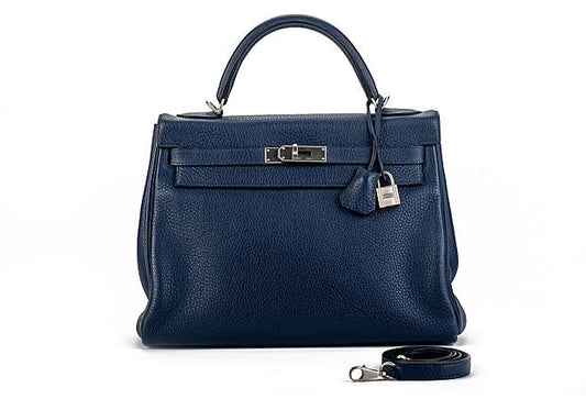 Hermes Kelly 32 Blue Nuit Clemence Satin